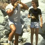 Actor Alyssa Milano and Arnold Schwarzenegger in Commando (1985