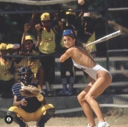 Kathy Ireland up to bat