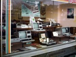 Front window of a computer store in West Germany, 1984