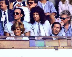 Princess Diana, Prince Charles, Brian May, and Roger Taylor at Wembley, 1985