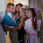 Michelle Bauer, Linnea Quigley, Timothy Kauffman, and Brinke Stevens in Nightmare Sisters (1988)