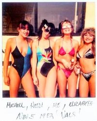 Actresses Michelle Meyrink, Heidi Holicker, Deborah Foreman, and Elizabeth Daily on the set of Valley Girl - 1982
